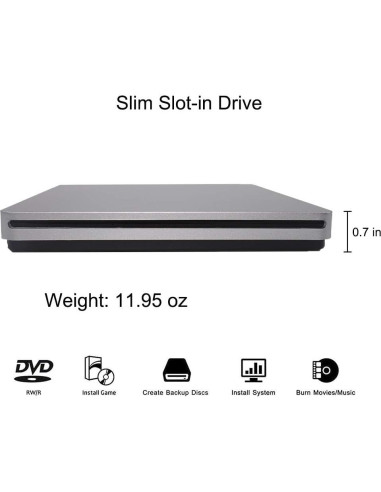 Grabadora DVD CD Externa Oulin USB C Slim Portátil Plata