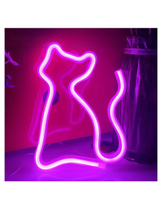 Letrero de Neón Gato JYWJ Rosa LED USB y Pilas AA