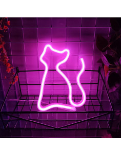 Letrero de Neón Gato JYWJ Rosa LED USB y Pilas AA 2