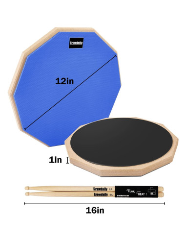 Pad de Práctica de Batería GrowDaily 12" + 4 Baquetas Arce