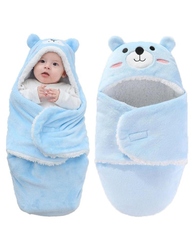 Manta de Envoltura con Capucha Winmany Oso Azul 3-6 Meses