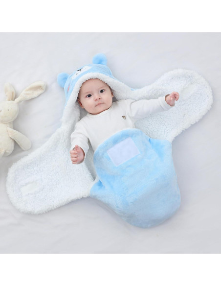 Manta de Envoltura con Capucha Winmany Oso Azul 3-6 Meses