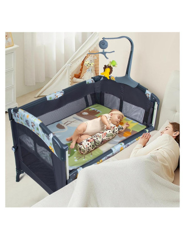 Cuna Lateral 5-en-1 SIMPLGIRL Negra, Plegable y Portátil