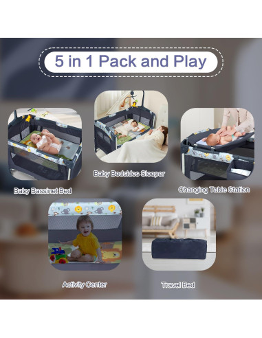 Cuna Lateral 5-en-1 SIMPLGIRL Negra, Plegable y Portátil