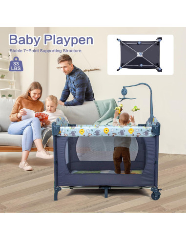 Cuna Lateral 5-en-1 SIMPLGIRL Negra, Plegable y Portátil