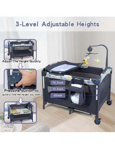 Cuna Lateral 5-en-1 SIMPLGIRL Negra, Plegable y Portátil