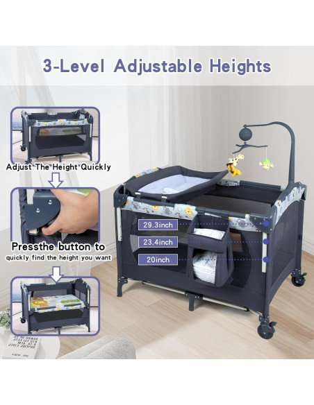 Cuna Lateral 5-en-1 SIMPLGIRL Negra, Plegable y Portátil