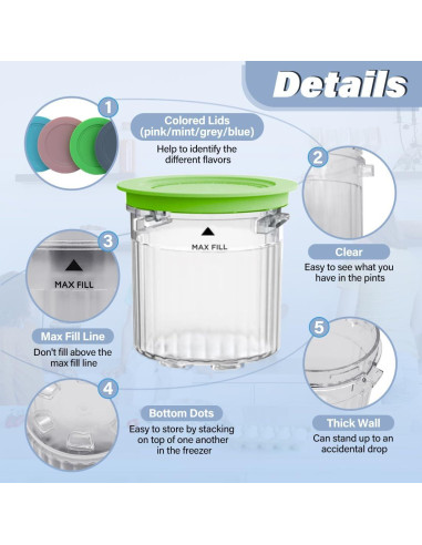 Recipientes de Pintas Reemplazo NANOBABY para Ninja Creami 16oz - Paquete de 4