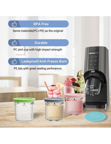 Recipientes de Pintas Reemplazo NANOBABY para Ninja Creami 16oz - Paquete de 4