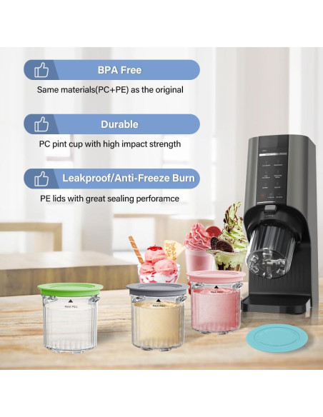 Recipientes de Pintas Reemplazo NANOBABY para Ninja Creami 16oz - Paquete de 4