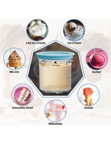 Recipientes de Pintas Reemplazo NANOBABY para Ninja Creami 16oz - Paquete de 4