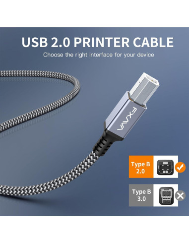 Cable de Impresora USB 1.22m FXAVA Nylon Trenzado