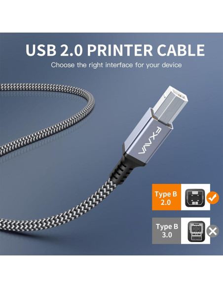 Cable de Impresora USB 1.22m FXAVA Nylon Trenzado