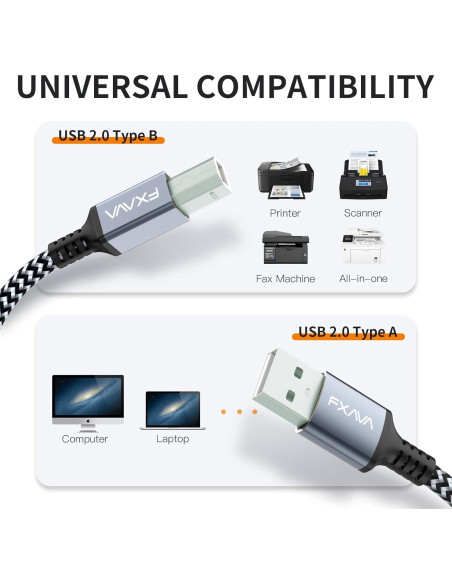 Cable de Impresora USB 1.22m FXAVA Nylon Trenzado