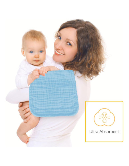 Paquete de 12 Paños de Muselina 100% Algodón Aqua 50.8x25.4cm