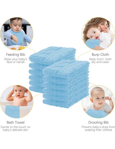 Paquete de 12 Paños de Muselina 100% Algodón Aqua 50.8x25.4cm