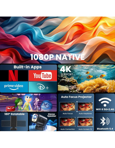 Proyector Mini Portátil Wowlink W206 1080P WiFi 6 Bluetooth 5.4