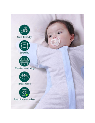 Manta de Envolver BABELIO para Bebés con Mangas Desmontables Azul