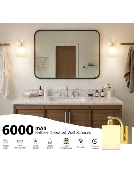 Juego de Apliques de Pared Inalámbricos iThird 6000mAh Dorados