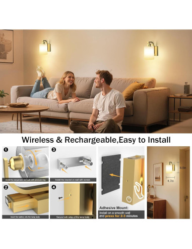 Juego de Apliques de Pared Inalámbricos iThird 6000mAh Dorados