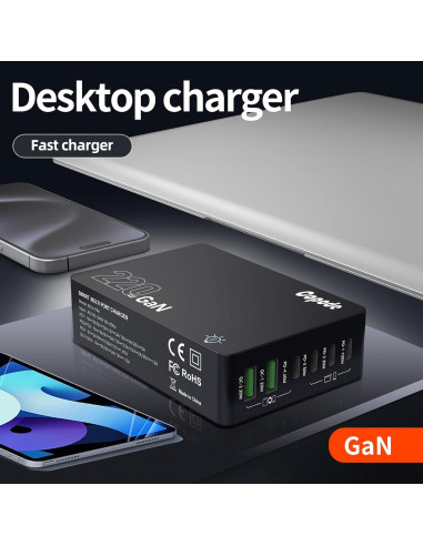 Cargador USB C Copode 220W 6 Puertos Carga Rápida PD 100W