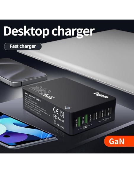 Cargador USB C Copode 220W 6 Puertos Carga Rápida PD 100W