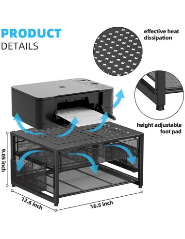 Soporte de impresora Marbrasse de metal con cajón y organizador