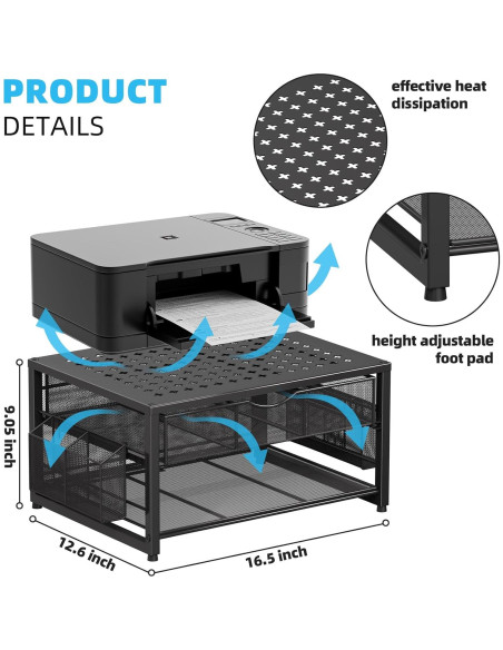 Soporte de impresora Marbrasse de metal con cajón y organizador