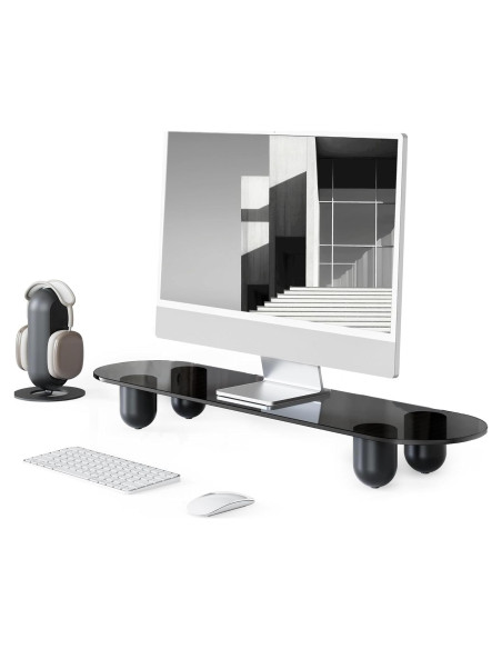Soporte Doble para Monitor Fenge 86 cm Negro con Estante de Vidrio