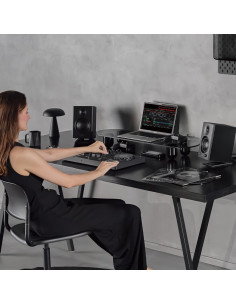 Soporte Doble para Monitor Fenge 86 cm Negro con Estante de Vidrio 2