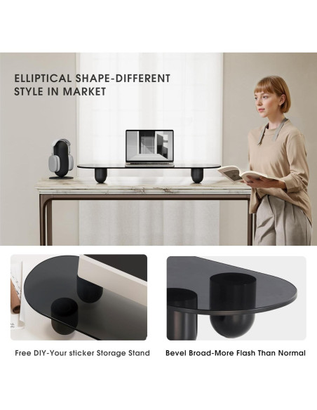 Soporte Doble para Monitor Fenge 86 cm Negro con Estante de Vidrio