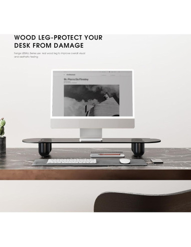 Soporte Doble para Monitor Fenge 86 cm Negro con Estante de Vidrio