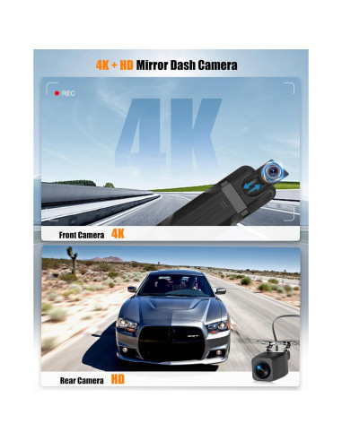 Cámara de Espejo CAMECHO 4K WiFi 9.66" con Doble Lente