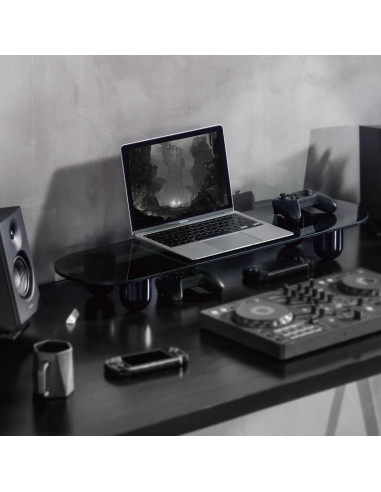 Soporte Doble para Monitor Fenge 86 cm Negro con Estante de Vidrio