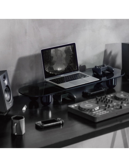 Soporte Doble para Monitor Fenge 86 cm Negro con Estante de Vidrio