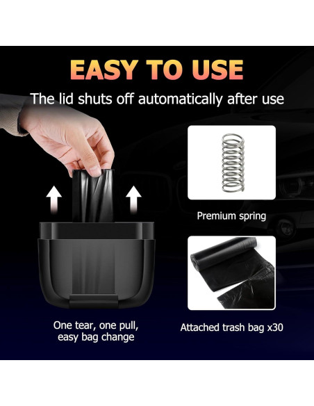 Basurero para Auto MOTORBUDDY con Tapa y 30 Bolsas - Negro