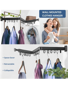 Perchero Retráctil de Pared MANYHORSES 127cm Negro Aluminio 2