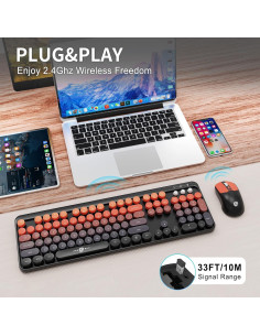 Combo Teclado y Ratón Inalámbricos FD V2050 - Diseño Retro Colorido 2