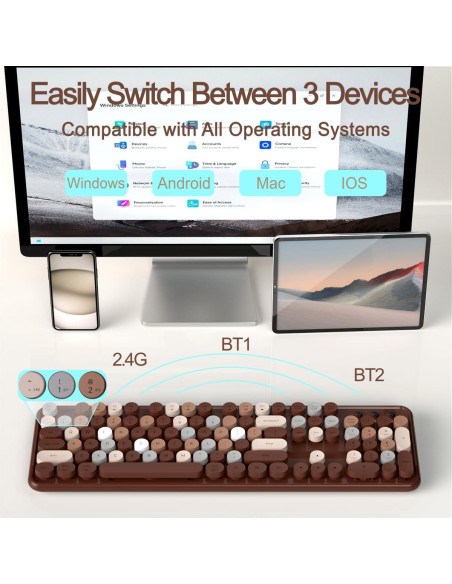 Teclado Inalámbrico Bluetooth Retro JAMfit 104 Teclas Colorido