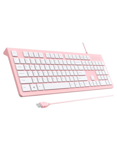 Teclado USB con Cable COLIKES Rosa Chiclet Resistente a Derrames
