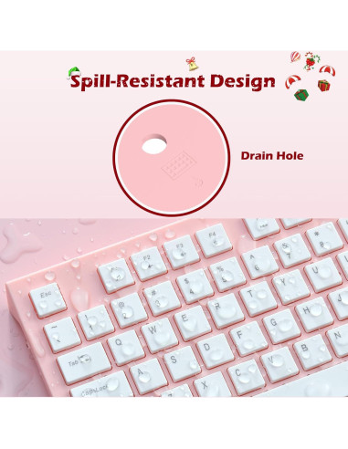 Teclado USB con Cable COLIKES Rosa Chiclet Resistente a Derrames