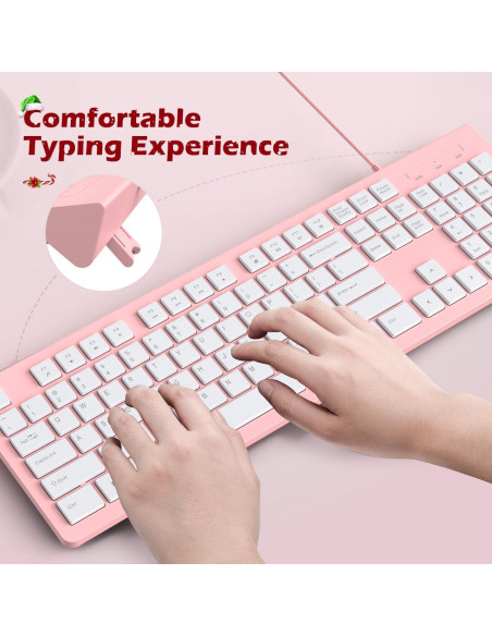 Teclado USB con Cable COLIKES Rosa Chiclet Resistente a Derrames