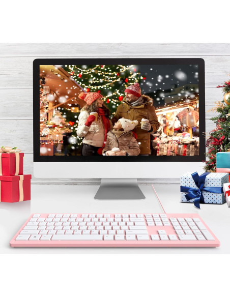 Teclado USB con Cable COLIKES Rosa Chiclet Resistente a Derrames