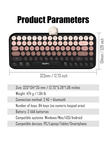 Teclado Inalámbrico Compacto Lomiluskr TKL Retro Negro