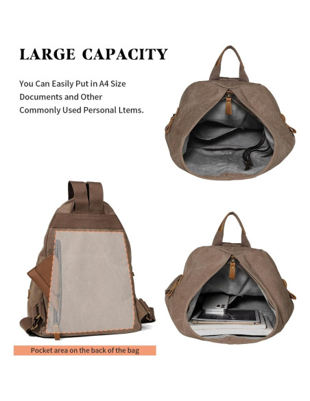 Mochila Vintage KL928 de Lona Marrón - Casual Grande 38x17x33cm