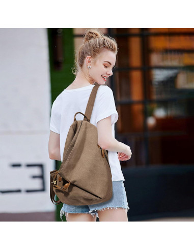 Mochila Vintage KL928 de Lona Marrón - Casual Grande 38x17x33cm