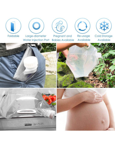 Bolsa de Agua Plegable Ellsang 5L - 3 Paquetes, Libre de BPA