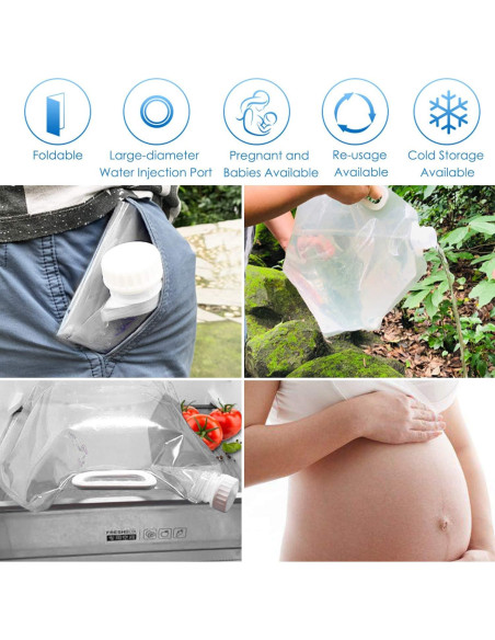 Bolsa de Agua Plegable Ellsang 5L - 3 Paquetes, Libre de BPA