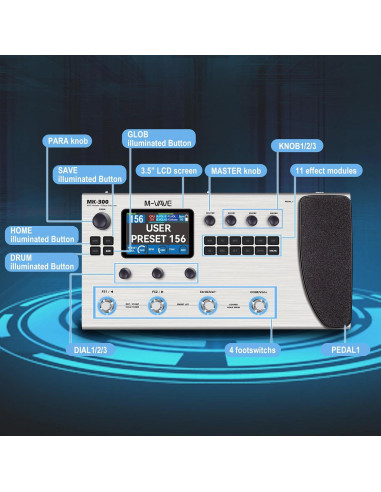 Procesador de Efectos MK-300 de Bajo - 320+ Efectos, 10H Batería