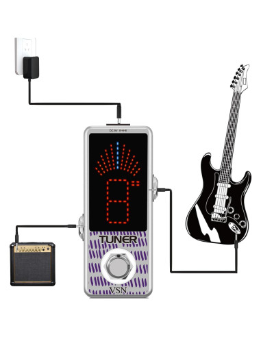 Pedal Afinador de Guitarra VSN Cromático Mini 9V Alta Precisión